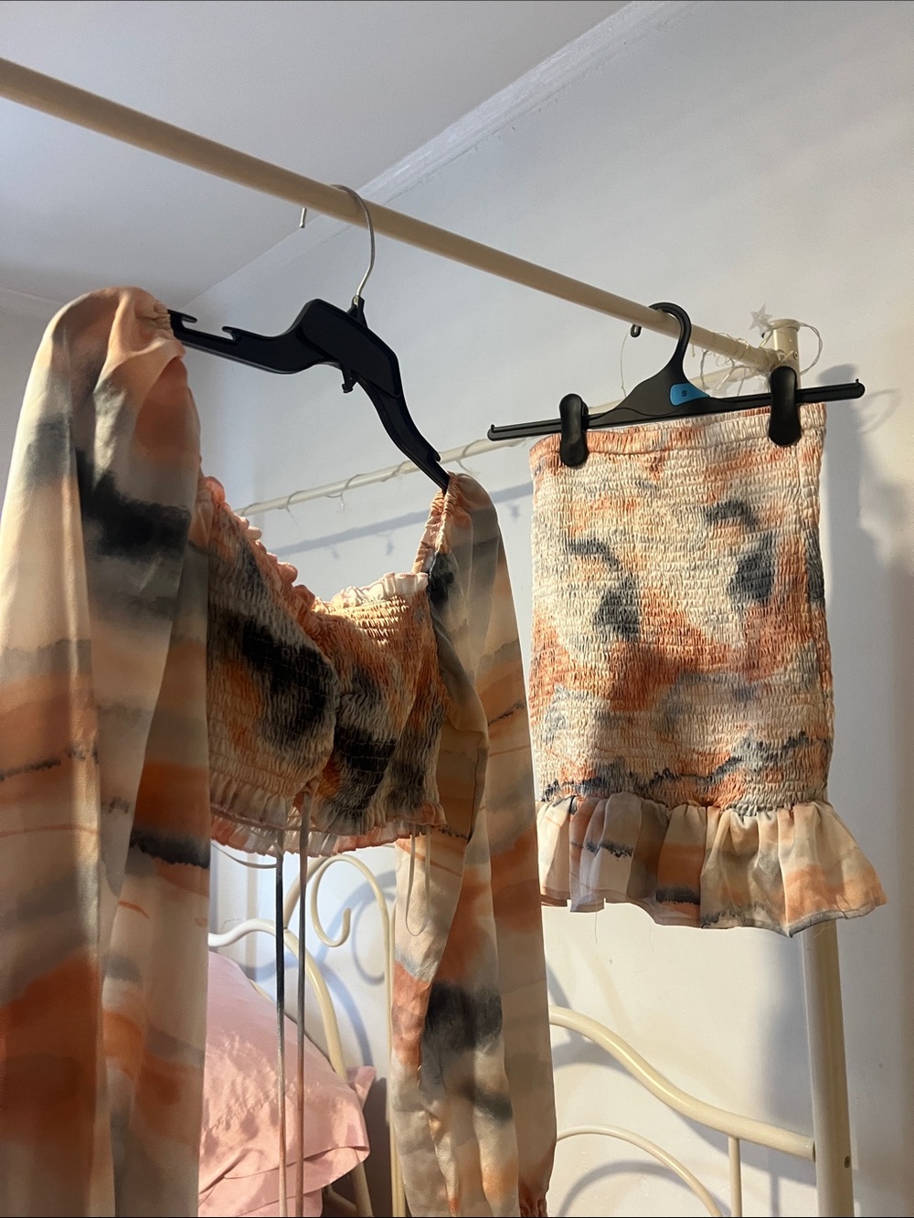 Fashion Nova Peach Multi Tie-Dye Smocked Skirt Set